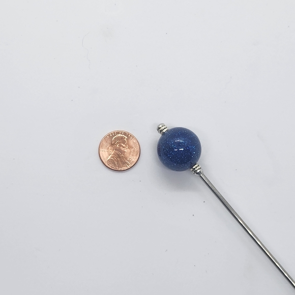 Cosmic Blue Starlight Sphere Stainless Steel Hair Stick, Glitter Orb Updo Pin - Picture 5 of 5
